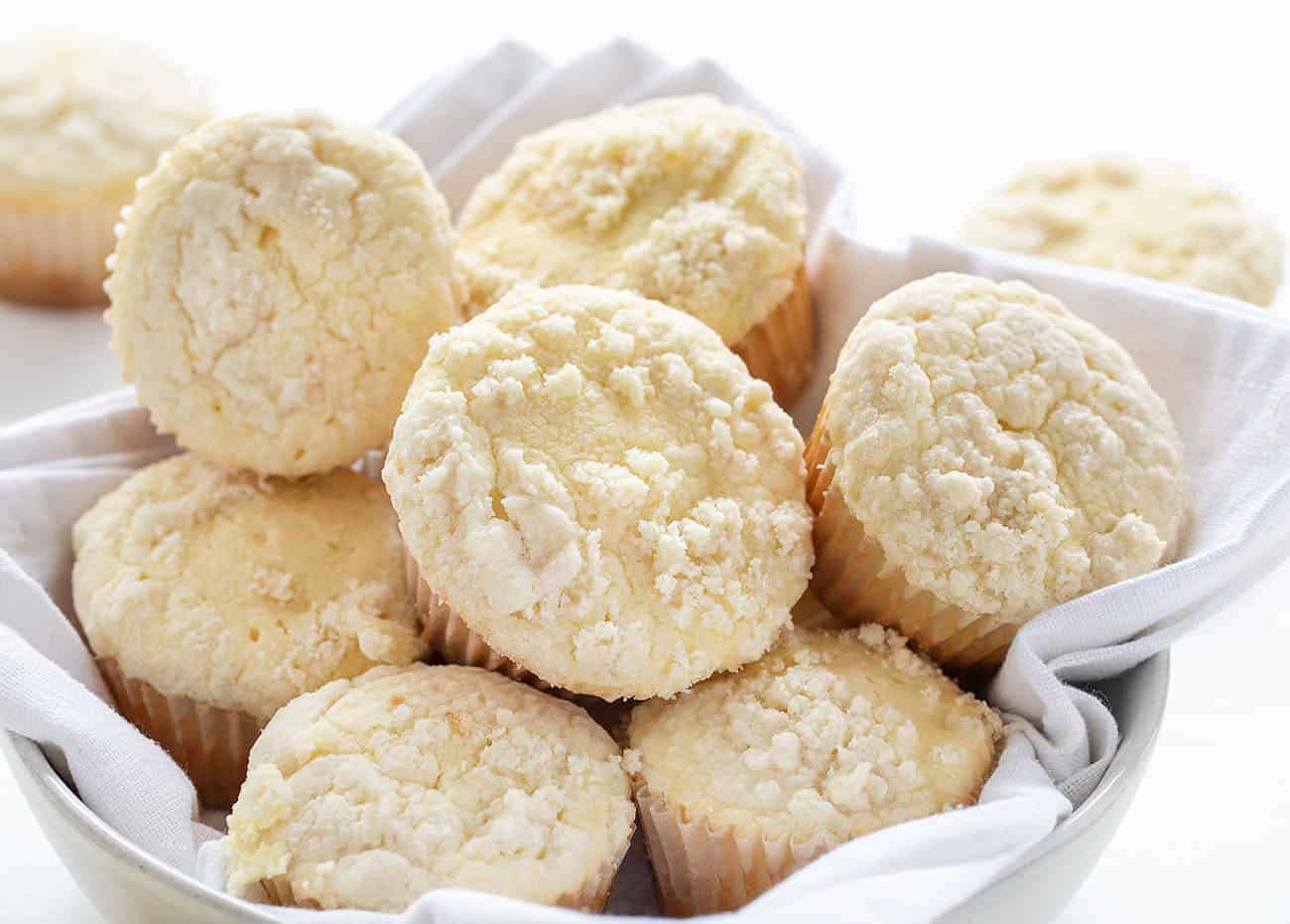Cream Cheese Muffins are nothing short of perfection. With a cream cheese swirl and a crumb topping, I can almost guarantee that you will be hooked after one bite! Cream Cheese Muffin, Breakfast Muffin, How to Make Muffins, How to Make Cream Cheese Muffins, Easy Muffin Recipe, Recipes, Breakfast Recipes, the best muffins, i am baker Basket of Cream Cheese Muffins